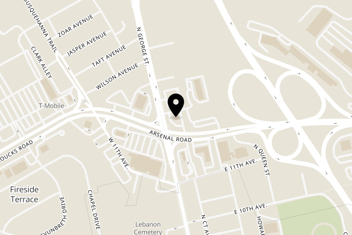 Map showing the location of Sizzling Bites Sizzling Bites - York on 1617 N George St in York